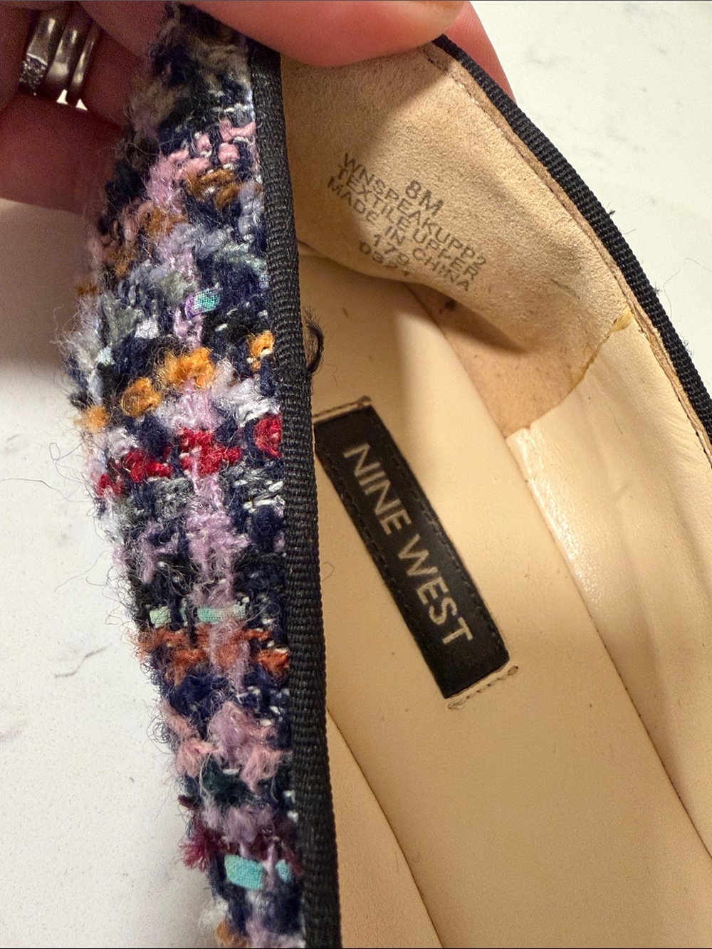 Nine West Multicolor Tweed Pointed Toe Flats with Black Trim - Picture 3 of 7
